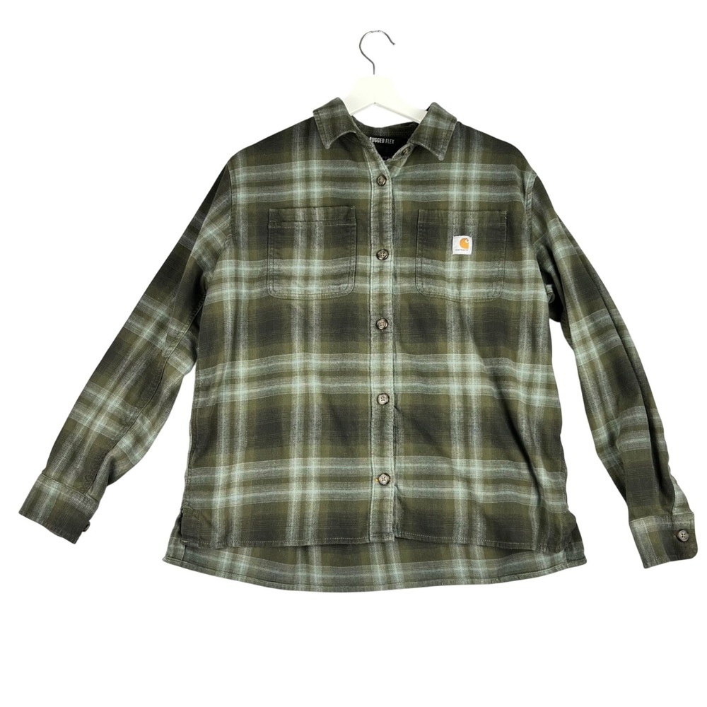Carhartt Rugged Flex Men's Plaid Flannel‎ Long Sleeve Shirt Green Size medium